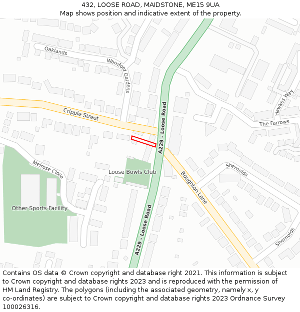 432, LOOSE ROAD, MAIDSTONE, ME15 9UA: Location map and indicative extent of plot