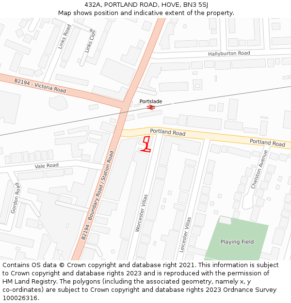 432A, PORTLAND ROAD, HOVE, BN3 5SJ: Location map and indicative extent of plot