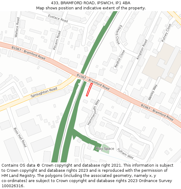 433, BRAMFORD ROAD, IPSWICH, IP1 4BA: Location map and indicative extent of plot