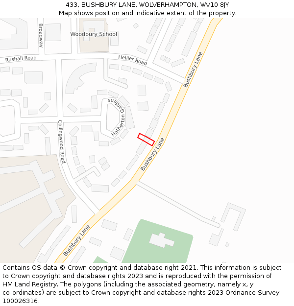 433, BUSHBURY LANE, WOLVERHAMPTON, WV10 8JY: Location map and indicative extent of plot