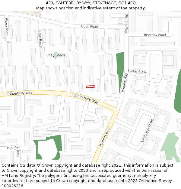 433, CANTERBURY WAY, STEVENAGE, SG1 4EQ: Location map and indicative extent of plot