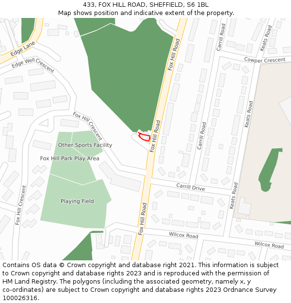 433, FOX HILL ROAD, SHEFFIELD, S6 1BL: Location map and indicative extent of plot
