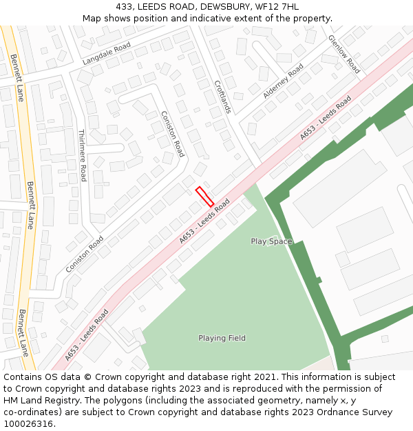 433, LEEDS ROAD, DEWSBURY, WF12 7HL: Location map and indicative extent of plot