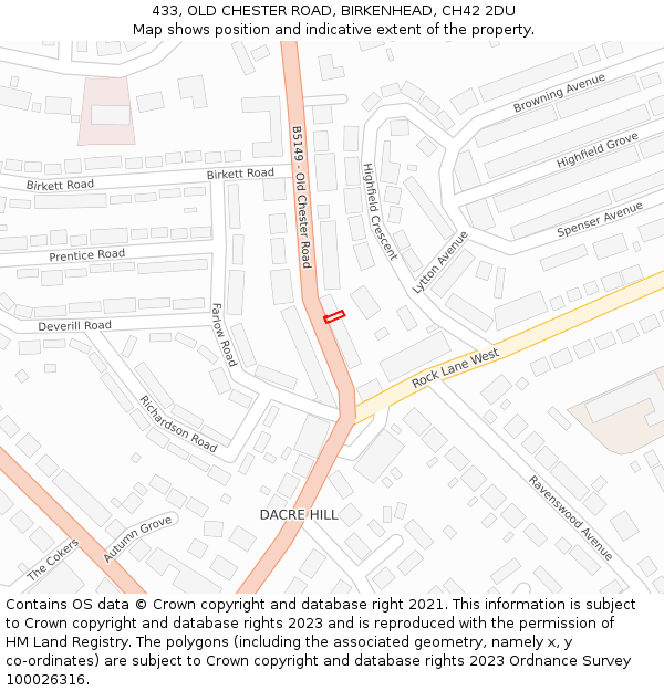 433, OLD CHESTER ROAD, BIRKENHEAD, CH42 2DU: Location map and indicative extent of plot