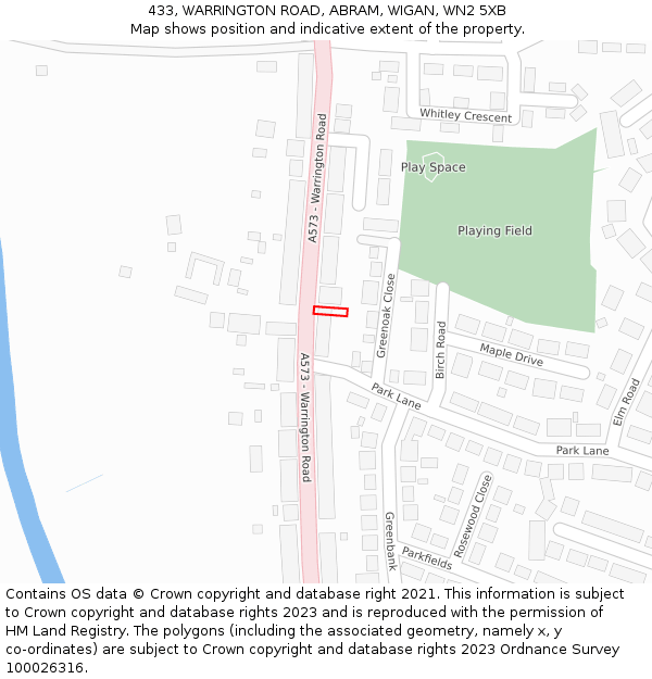433, WARRINGTON ROAD, ABRAM, WIGAN, WN2 5XB: Location map and indicative extent of plot