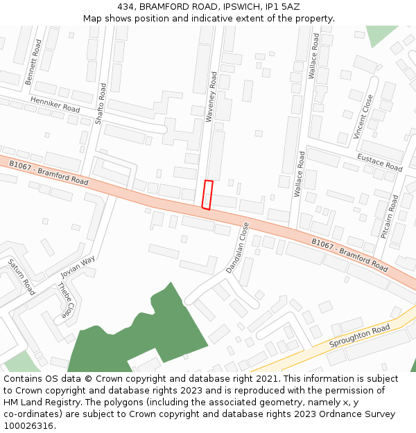 434, BRAMFORD ROAD, IPSWICH, IP1 5AZ: Location map and indicative extent of plot