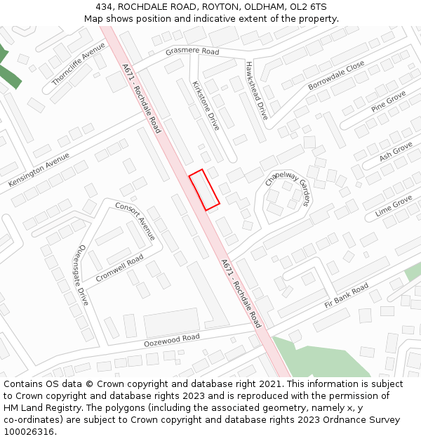 434, ROCHDALE ROAD, ROYTON, OLDHAM, OL2 6TS: Location map and indicative extent of plot