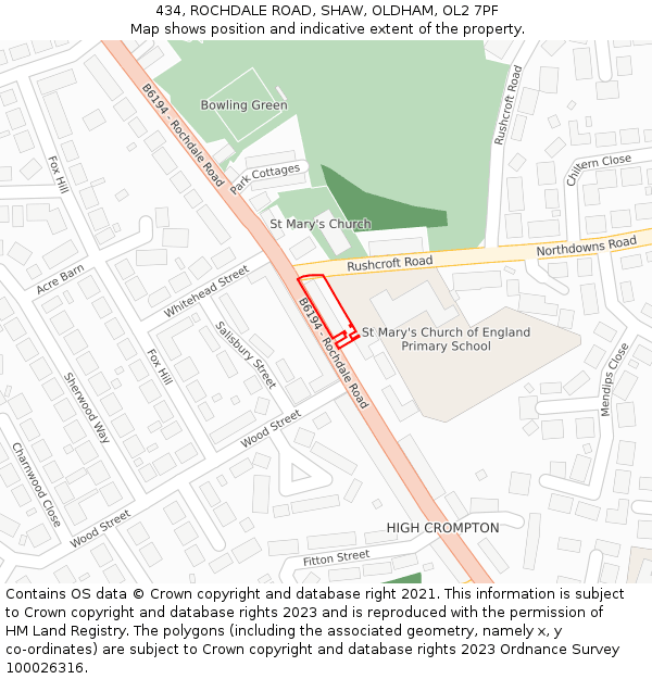 434, ROCHDALE ROAD, SHAW, OLDHAM, OL2 7PF: Location map and indicative extent of plot