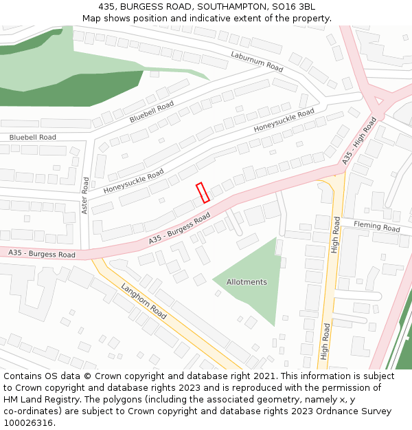 435, BURGESS ROAD, SOUTHAMPTON, SO16 3BL: Location map and indicative extent of plot