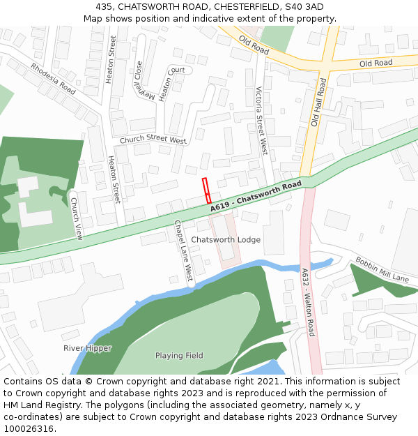 435, CHATSWORTH ROAD, CHESTERFIELD, S40 3AD: Location map and indicative extent of plot
