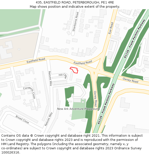 435, EASTFIELD ROAD, PETERBOROUGH, PE1 4RE: Location map and indicative extent of plot