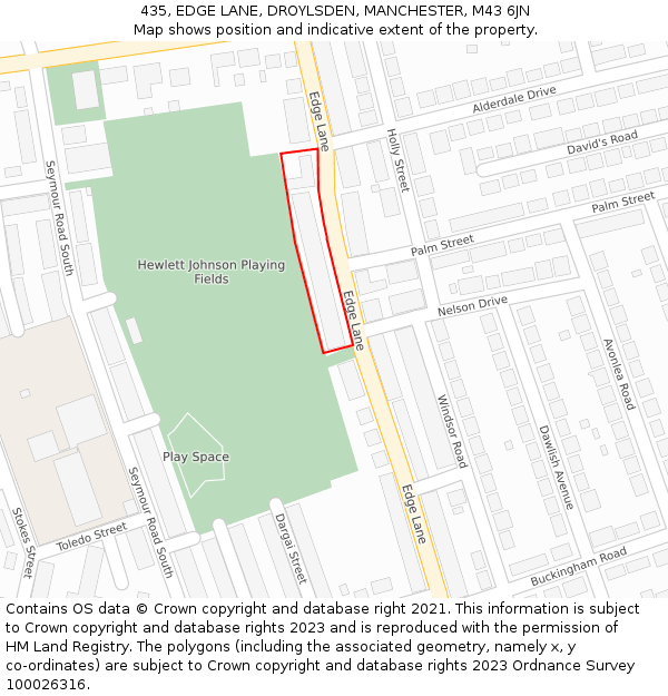 435, EDGE LANE, DROYLSDEN, MANCHESTER, M43 6JN: Location map and indicative extent of plot