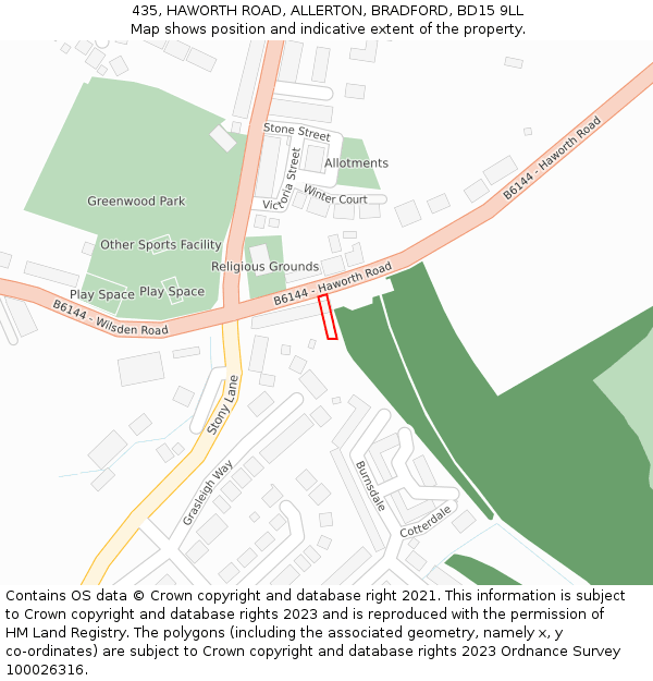 435, HAWORTH ROAD, ALLERTON, BRADFORD, BD15 9LL: Location map and indicative extent of plot