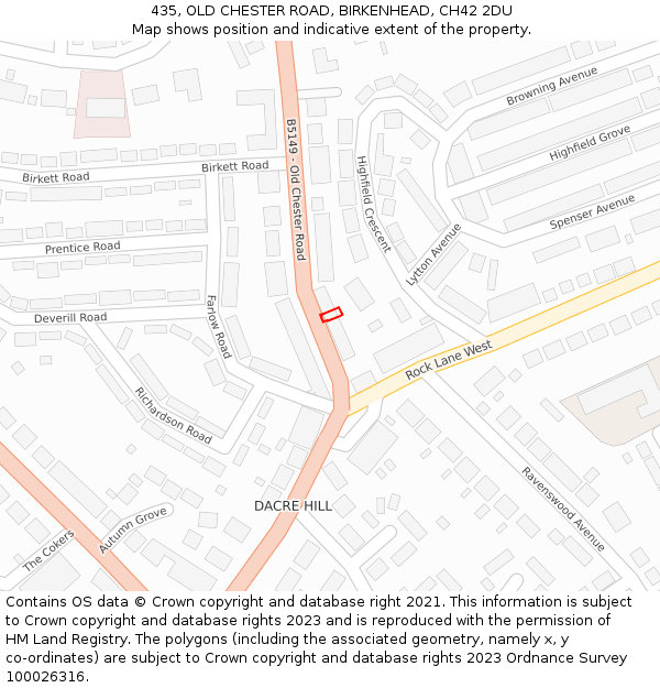 435, OLD CHESTER ROAD, BIRKENHEAD, CH42 2DU: Location map and indicative extent of plot