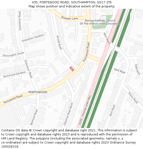 435, PORTSWOOD ROAD, SOUTHAMPTON, SO17 2TE: Location map and indicative extent of plot
