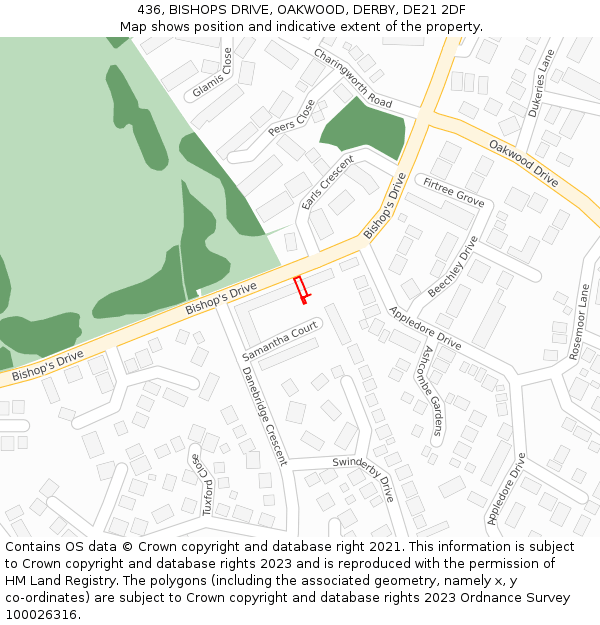 436, BISHOPS DRIVE, OAKWOOD, DERBY, DE21 2DF: Location map and indicative extent of plot