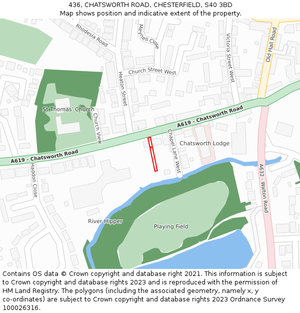 436, CHATSWORTH ROAD, CHESTERFIELD, S40 3BD: Location map and indicative extent of plot