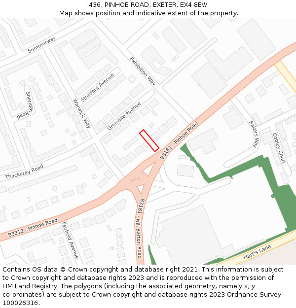 436, PINHOE ROAD, EXETER, EX4 8EW: Location map and indicative extent of plot