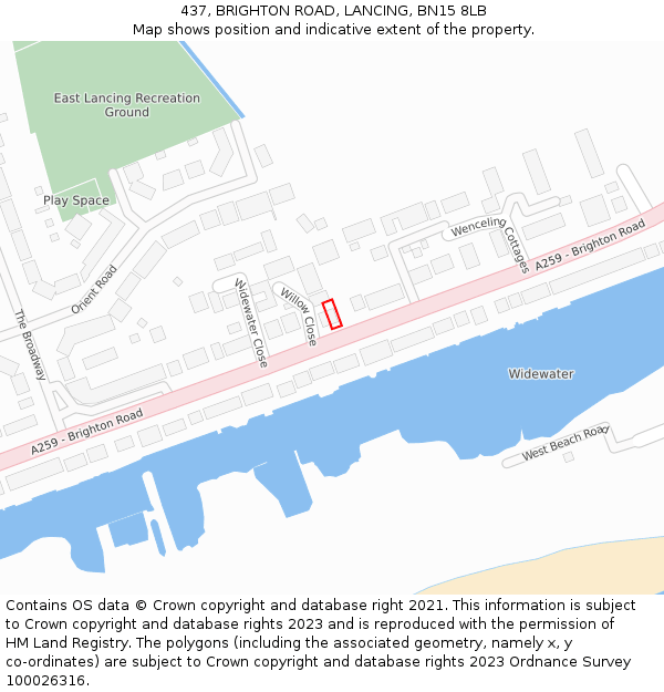 437, BRIGHTON ROAD, LANCING, BN15 8LB: Location map and indicative extent of plot