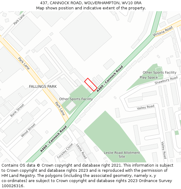 437, CANNOCK ROAD, WOLVERHAMPTON, WV10 0RA: Location map and indicative extent of plot