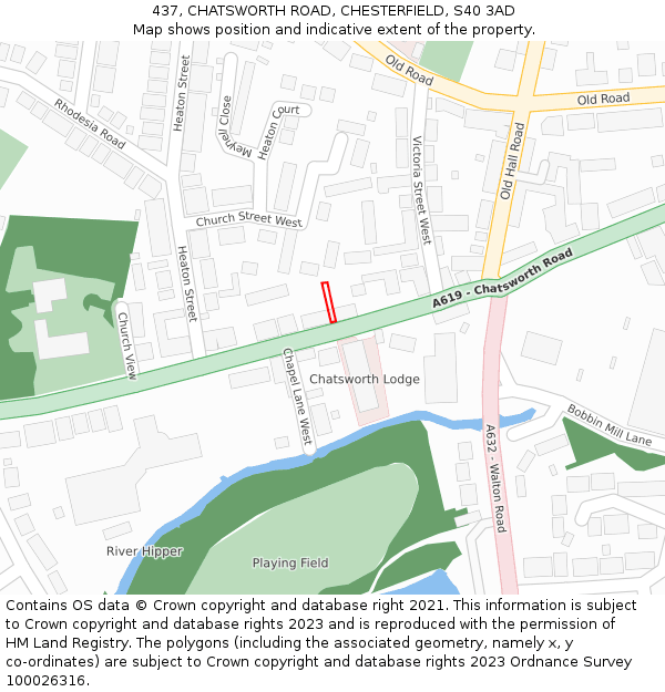 437, CHATSWORTH ROAD, CHESTERFIELD, S40 3AD: Location map and indicative extent of plot