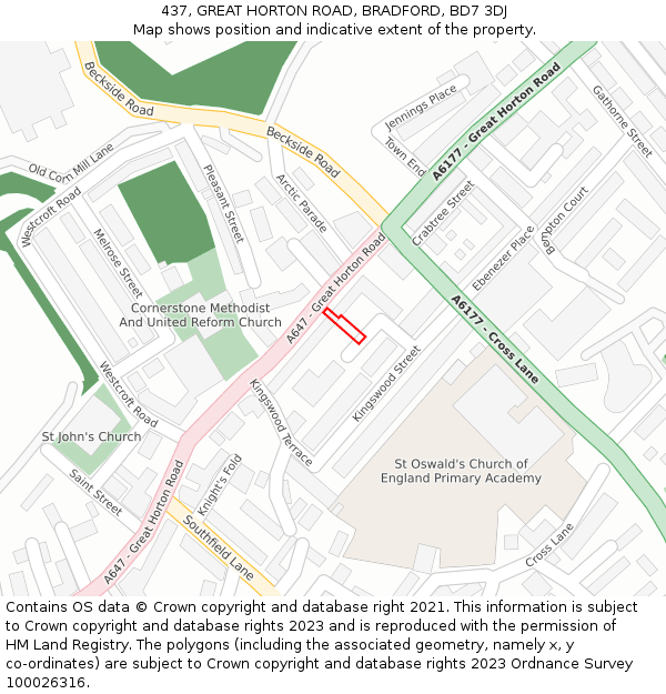 437, GREAT HORTON ROAD, BRADFORD, BD7 3DJ: Location map and indicative extent of plot