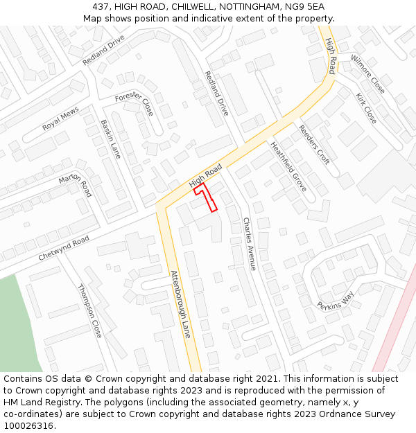 437, HIGH ROAD, CHILWELL, NOTTINGHAM, NG9 5EA: Location map and indicative extent of plot