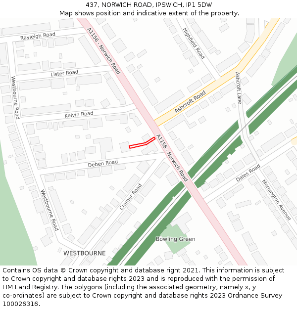437, NORWICH ROAD, IPSWICH, IP1 5DW: Location map and indicative extent of plot