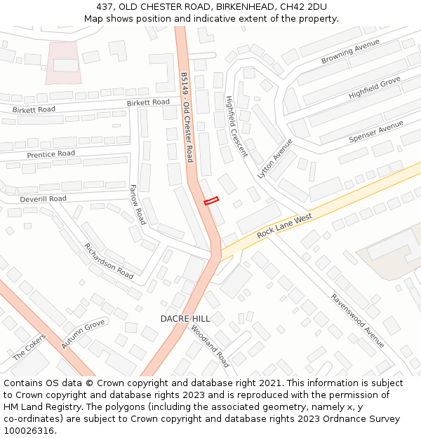 437, OLD CHESTER ROAD, BIRKENHEAD, CH42 2DU: Location map and indicative extent of plot