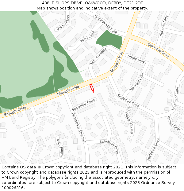 438, BISHOPS DRIVE, OAKWOOD, DERBY, DE21 2DF: Location map and indicative extent of plot
