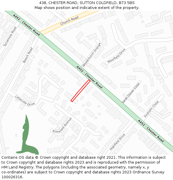 438, CHESTER ROAD, SUTTON COLDFIELD, B73 5BS: Location map and indicative extent of plot