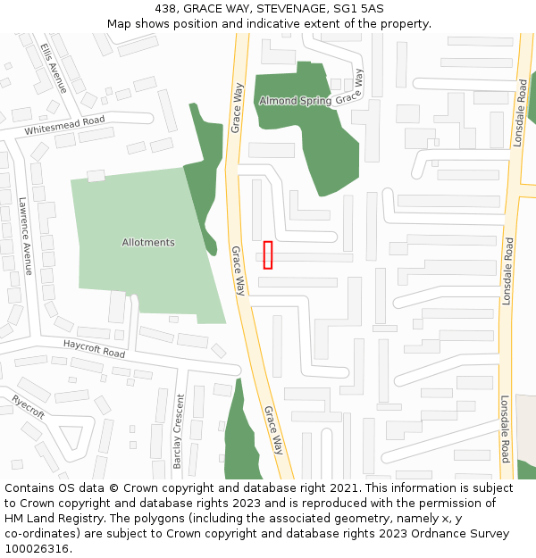 438, GRACE WAY, STEVENAGE, SG1 5AS: Location map and indicative extent of plot