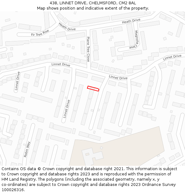 438, LINNET DRIVE, CHELMSFORD, CM2 8AL: Location map and indicative extent of plot