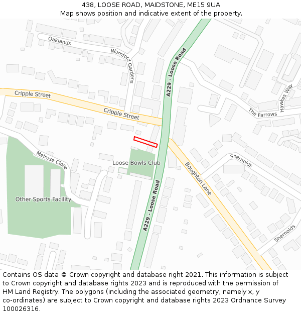 438, LOOSE ROAD, MAIDSTONE, ME15 9UA: Location map and indicative extent of plot