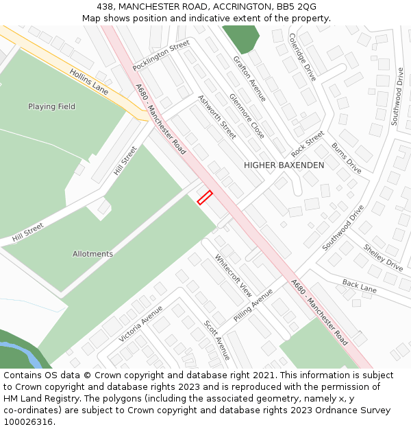 438, MANCHESTER ROAD, ACCRINGTON, BB5 2QG: Location map and indicative extent of plot