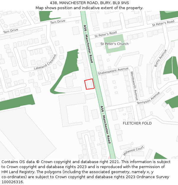438, MANCHESTER ROAD, BURY, BL9 9NS: Location map and indicative extent of plot