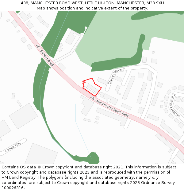 438, MANCHESTER ROAD WEST, LITTLE HULTON, MANCHESTER, M38 9XU: Location map and indicative extent of plot