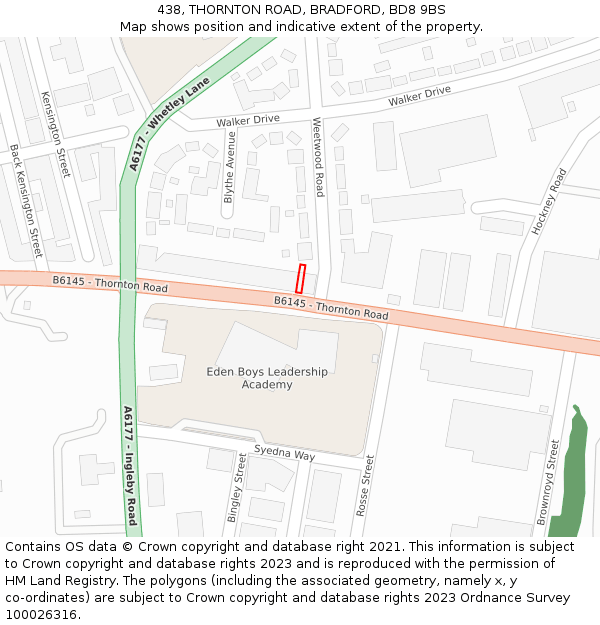 438, THORNTON ROAD, BRADFORD, BD8 9BS: Location map and indicative extent of plot