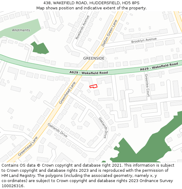 438, WAKEFIELD ROAD, HUDDERSFIELD, HD5 8PS: Location map and indicative extent of plot