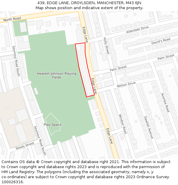 439, EDGE LANE, DROYLSDEN, MANCHESTER, M43 6JN: Location map and indicative extent of plot