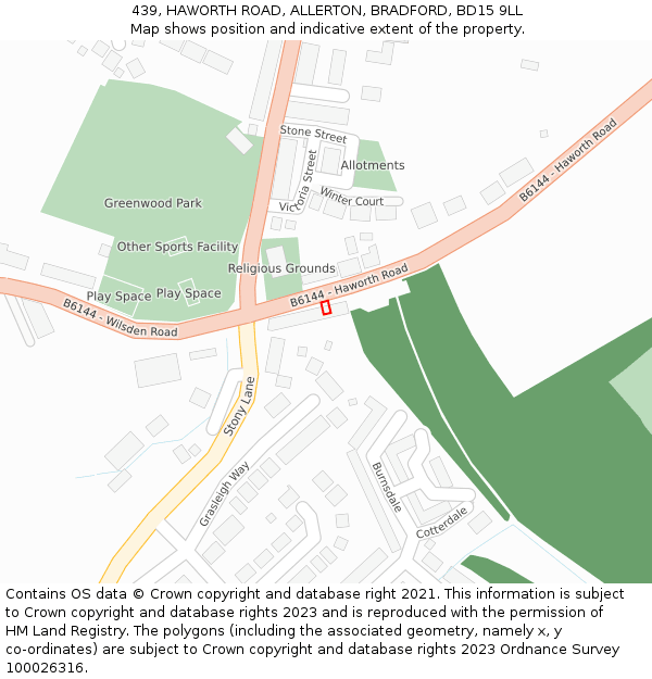 439, HAWORTH ROAD, ALLERTON, BRADFORD, BD15 9LL: Location map and indicative extent of plot