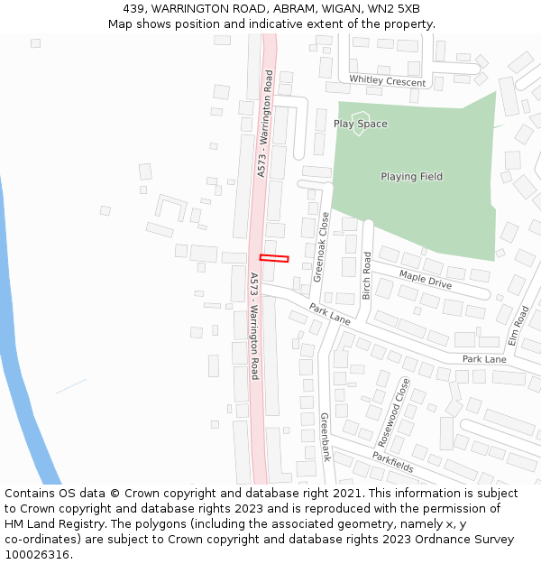 439, WARRINGTON ROAD, ABRAM, WIGAN, WN2 5XB: Location map and indicative extent of plot