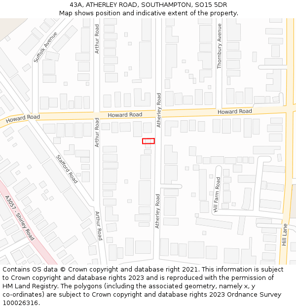 43A, ATHERLEY ROAD, SOUTHAMPTON, SO15 5DR: Location map and indicative extent of plot