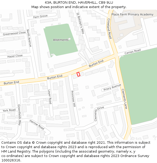 43A, BURTON END, HAVERHILL, CB9 9LU: Location map and indicative extent of plot