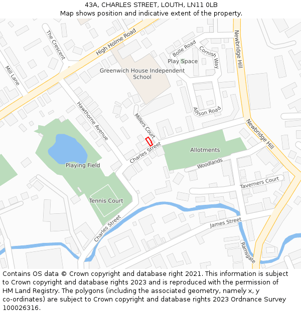 43A, CHARLES STREET, LOUTH, LN11 0LB: Location map and indicative extent of plot