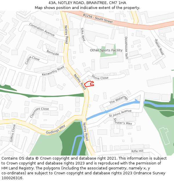 43A, NOTLEY ROAD, BRAINTREE, CM7 1HA: Location map and indicative extent of plot