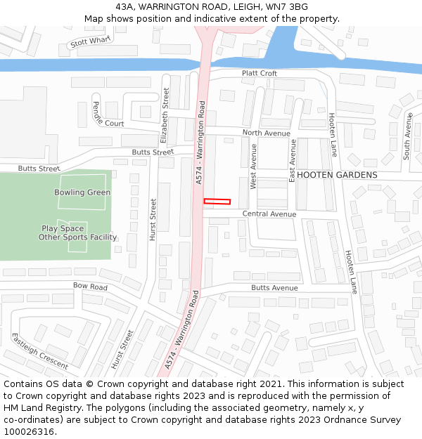 43A, WARRINGTON ROAD, LEIGH, WN7 3BG: Location map and indicative extent of plot