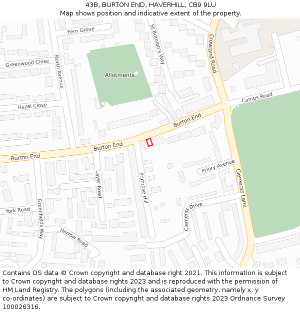 43B, BURTON END, HAVERHILL, CB9 9LU: Location map and indicative extent of plot