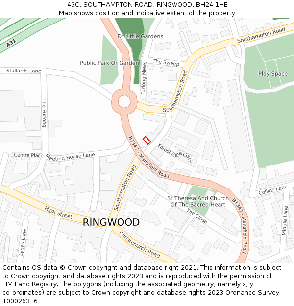 43C, SOUTHAMPTON ROAD, RINGWOOD, BH24 1HE: Location map and indicative extent of plot