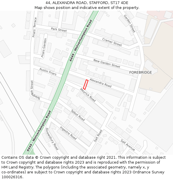 44, ALEXANDRA ROAD, STAFFORD, ST17 4DE: Location map and indicative extent of plot